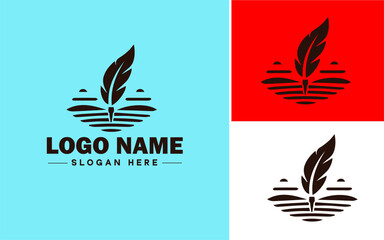 writing quill icon Pen Feather pen Quill pen flat logo sign symbol editable vector