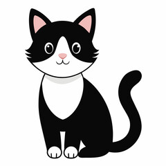 Black and white cartoon cat on white background, ideal for kids and cat enthusiasts