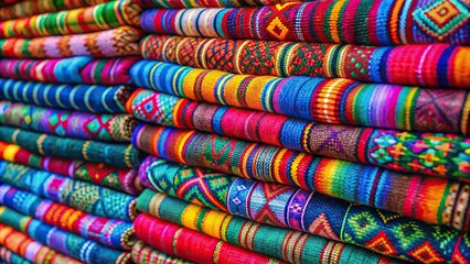 Colorful traditional textiles stacked in vibrant patterns , textiles, fabric, vibrant, colorful, stack, texture, design, traditional, cultural, ethnic, background, decoration, bright