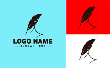 writing quill icon Pen Feather pen Quill pen flat logo sign symbol editable vector