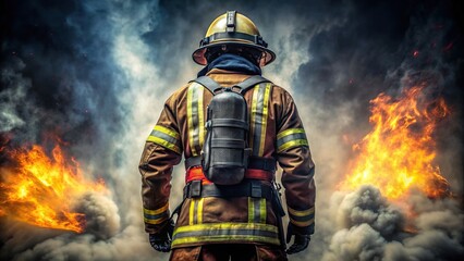 Brave firefighter in fire department gear standing with back to camera, firefighter, brave, uniform, protective gear, first responder, hero, emergency, equipment, rear view, fireman, safety