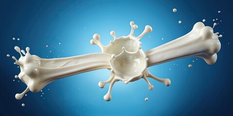 Flowing milk in the shape of a bone representing strength and nourishment, milk, bone, strength, health, calcium, dairy, flow, liquid,, concept, nutrition, white, shape, organic, wholesome