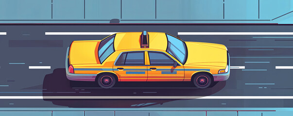 Taxi cab, flat design, top view, metropolitan theme, animation, monochromatic color scheme
