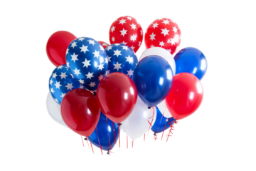 A bunch of red, white, and blue balloons with stars