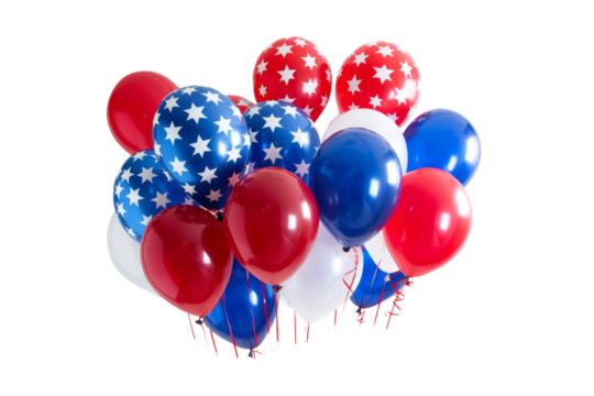 A bunch of red, white, and blue balloons with stars