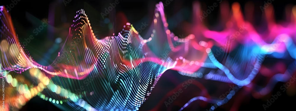 Poster vibrant frequency modulation index with glowing neon patterns and rhythmic waves