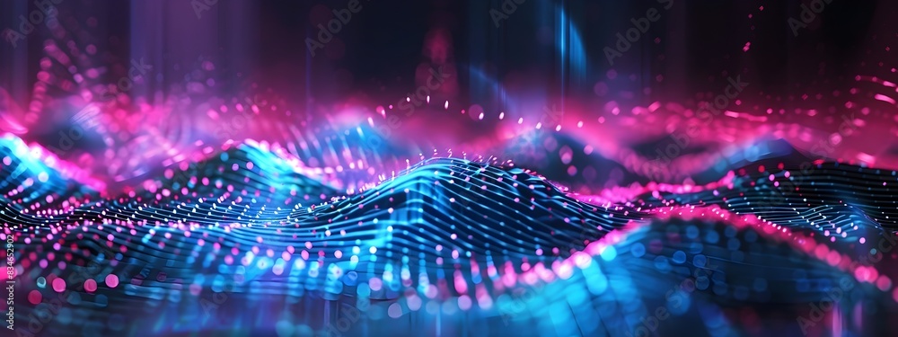 Poster captivating of frequency modulation index showcasing intricate waves and particles