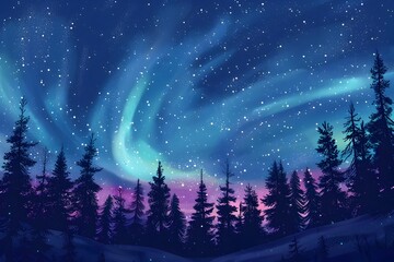 Naklejka premium Aurora Borealis Dancing Across the Night Sky Art