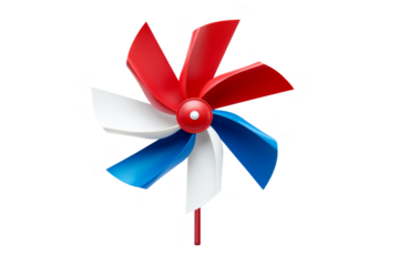 A windmill with a red, white, and blue color scheme
