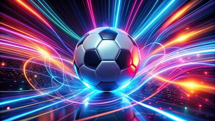 Dazzling 4k wallpaper image of a soccer ball surrounded by vibrant neon light trails, soccer ball, neon lights, vibrant colors, sports, still life, abstract, glowing, illuminated