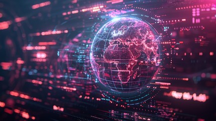 A futuristic digital globe displaying real-time information and statistics about global trends, highlighting the interconnected nature of our modern world.