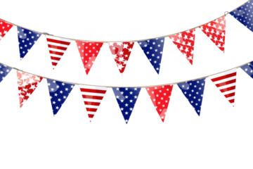 A banner with red, white, and blue stripes and stars