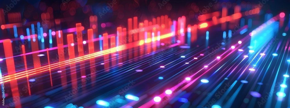 Poster digital frequency synthesis vibrantly visualizing generative sound waves