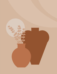 leaves in a vase. Foliage line art drawing with abstract shape. Abstract Plant Art design for print, cover, wallpaper, Minimal and natural wall art