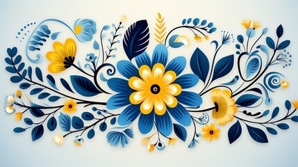 Blue and yellow floral design with intricate details. Perfect for spring and summer decor.