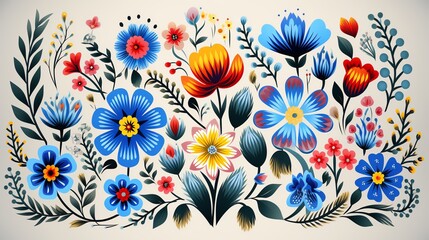 Colorful Kashubian floral embroidery, Polish folk art style, intricate and traditional, flat vector illustration