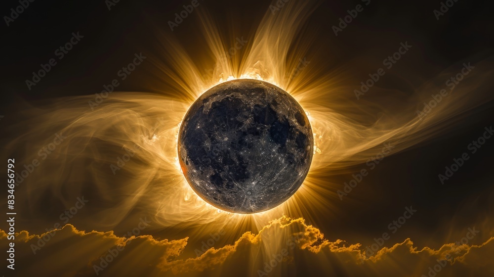 Wall mural a stunning composite image of a solar eclipse, showing the moon passing in front of the sun, with th