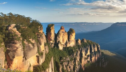 Fototapeta premium Majestic Trio: The 'Three Sisters' Rock Formation in Blue Mountains National Park