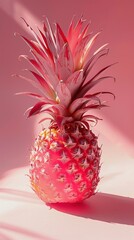 Pink pineapple, pink background, rich colors, creative photography style in the style of Pink...