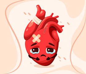 Sad little heart in cartoon style.