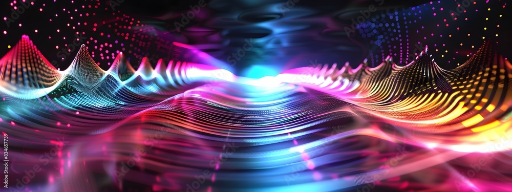 Poster vibrant 3d of frequency response visualizing system data and audio signals