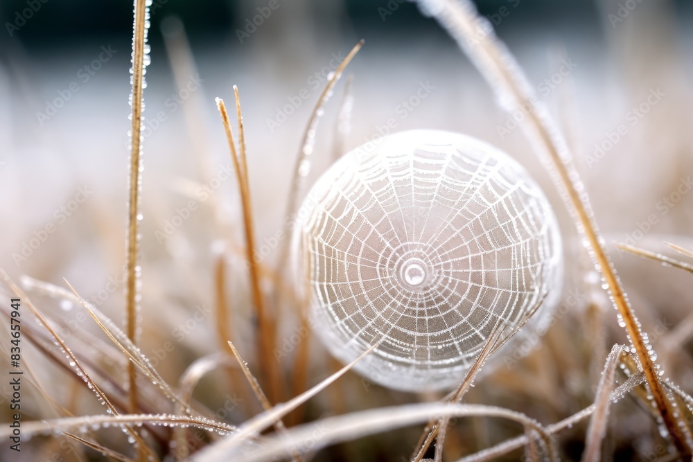 Poster Intricate spider web covered in dew