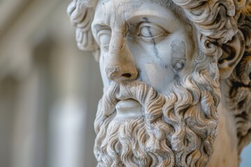 Fototapeta premium Detailed close-up of a stone sculpture head with intricate features