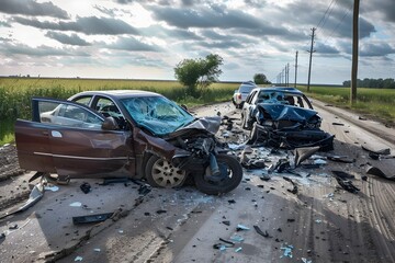 Aftermath of a Devastating Head On Collision on a Rural Road
