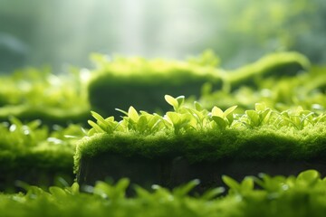 Naklejka premium Lush green foliage and moss in a serene forest