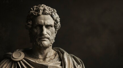 Dramatic portrait of ancient roman statue