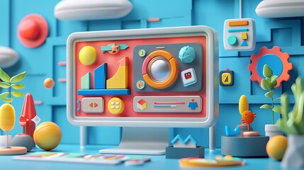 Engaging Gamification Interface: 3D Render of Interactive User Rewards System