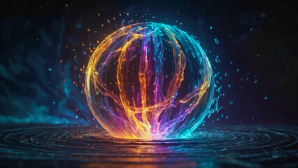 Obraz premium Abstract blue energy particle sphere glowing electric magical futuristic high-tech space