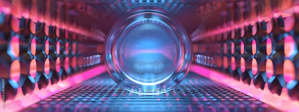 Poster captivating digital tunnel of low pass filter rendering with vibrant geometric patterns and