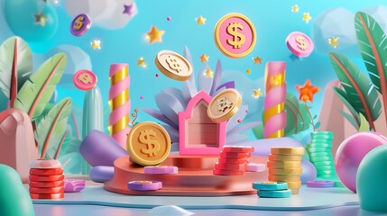 Interactive Gamification Interface - Earn Rewards and Track Progress in 3D Render