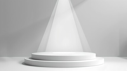 Obraz premium Minimalist white podium for product display in modern style. Perfect for showcasing products. Clean, simple and efficient design. AI