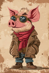 Vintage cartoon pig illustration