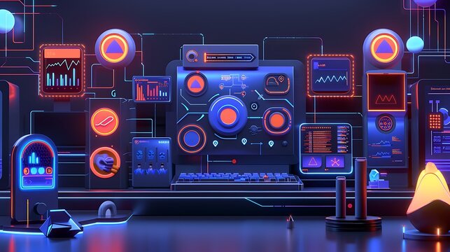 Digital Gamification Concept Design: Interactive Interface for Earning Rewards and Tracking Progress in 3D Render