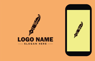fountain pen icon Ink pen Quill pen Writing pen flat logo sign symbol editable vector