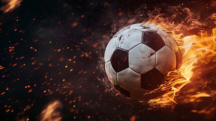 Naklejka premium Flaming soccer ball in motion