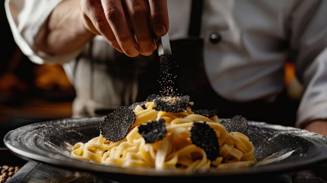 Fresh pasta with black trufles.