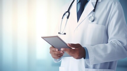 Doctor using digital tablet, modern technology in medicine and healthcare concept , one color background, copy space, generative ai