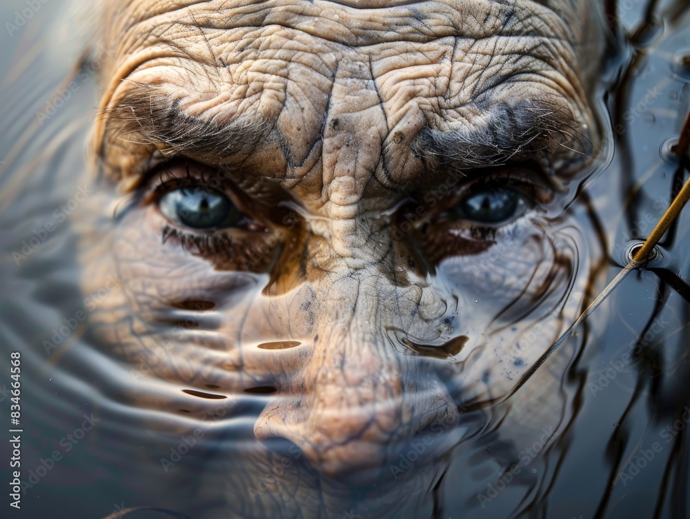 Wall mural close up of weathered elderly face