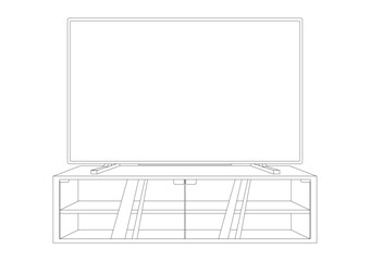 テレビ台にテレビを設置した線画イラスト