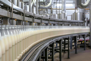 Obraz premium Production line of milk and yogurt at dairy processing plant