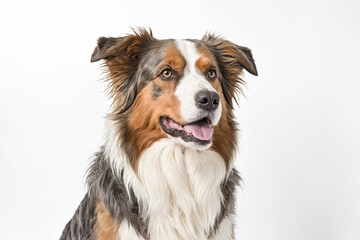 Fototapeta premium Portrait of a Tricolor Australian Shepherd with a White Background