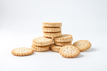 Close up of Round Crackers on White Background