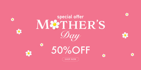 Mother's day design with pink background and illustration of pink love balloons and beautiful pink flowers. Premium vector background for banner, poster, social media greeting.