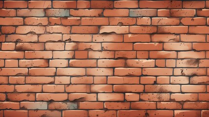 Fototapeta premium Detailed flat illustration of a classic brick wall texture with realistic red bricks and high definition quality.