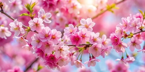 Pink cherry flowers branches isolated on background, cherry blossom, pink flowers, branches, spring, blooming, floral, nature, delicate, petal, Sakura, isolated, background, cutout