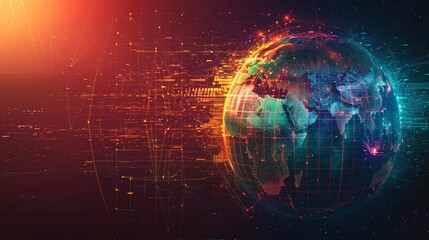 Obraz premium An abstract representation of Earth as a mosaic sphere, made up of colorful tiles representing different cultures, languages, and traditions, celebrating global diversity.